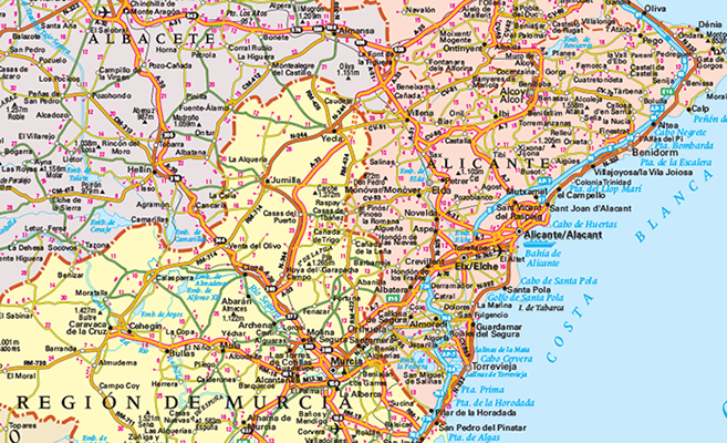 Mapa del sureste de España