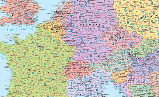 mapa europa codigos postales